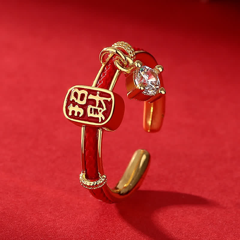 Buddha Stones Copper Alloy Red String Lucky Wealth Charm Ring - Gold Ring - US8 - image 0