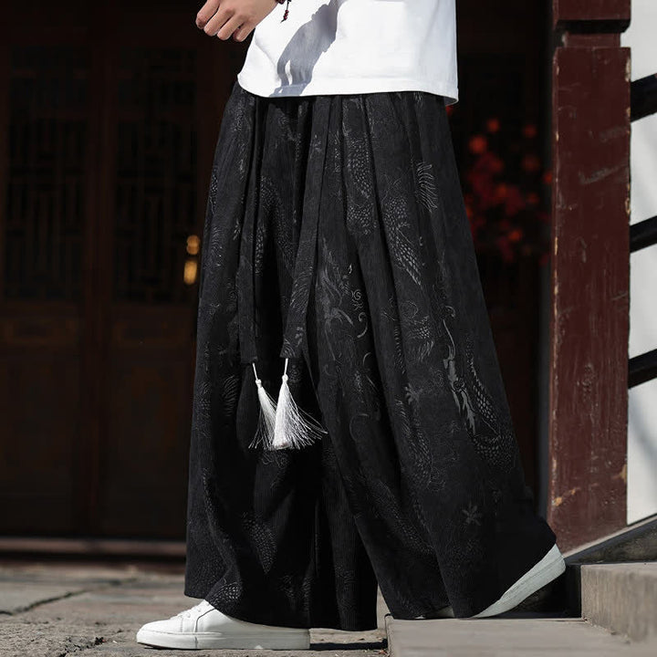 Buddha Stones Fall Winter Vintage Drawstring Dragon Ankle Pants Men's Wide Leg Pants With Pockets - image 11