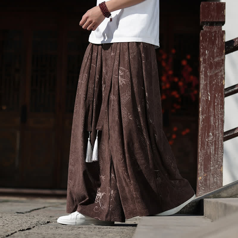 Buddha Stones Fall Winter Vintage Drawstring Dragon Ankle Pants Men's Wide Leg Pants With Pockets - image 7