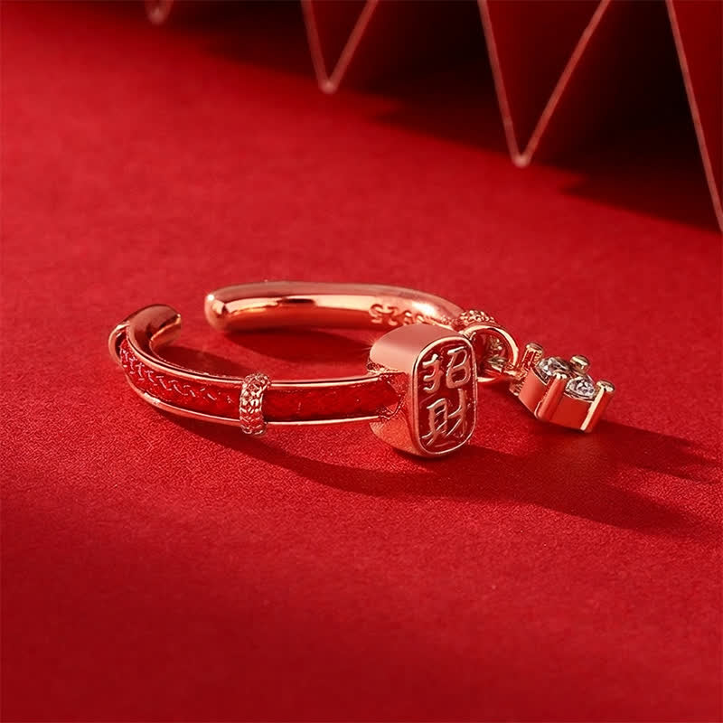 Buddha Stones Copper Alloy Red String Lucky Wealth Charm Ring - image 10