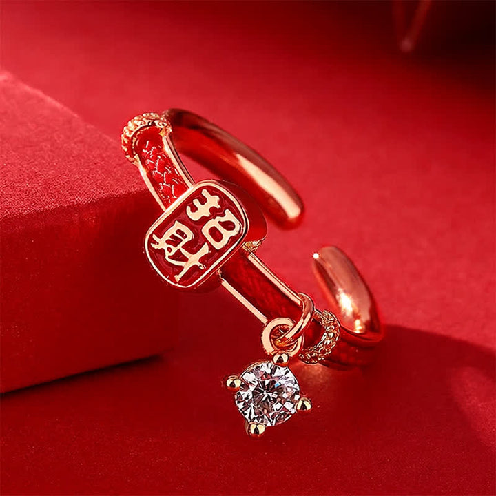 Buddha Stones Copper Alloy Red String Lucky Wealth Charm Ring - image 8