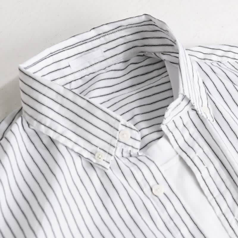 Buddha Stones Spring Fall Casual Button-Up Striped Cotton Men's Long Sleeve Shirts With Pocket - image 8