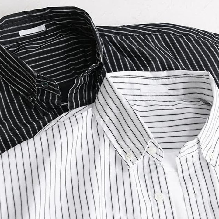 Buddha Stones Spring Fall Casual Button-Up Striped Cotton Men's Long Sleeve Shirts With Pocket - image 16