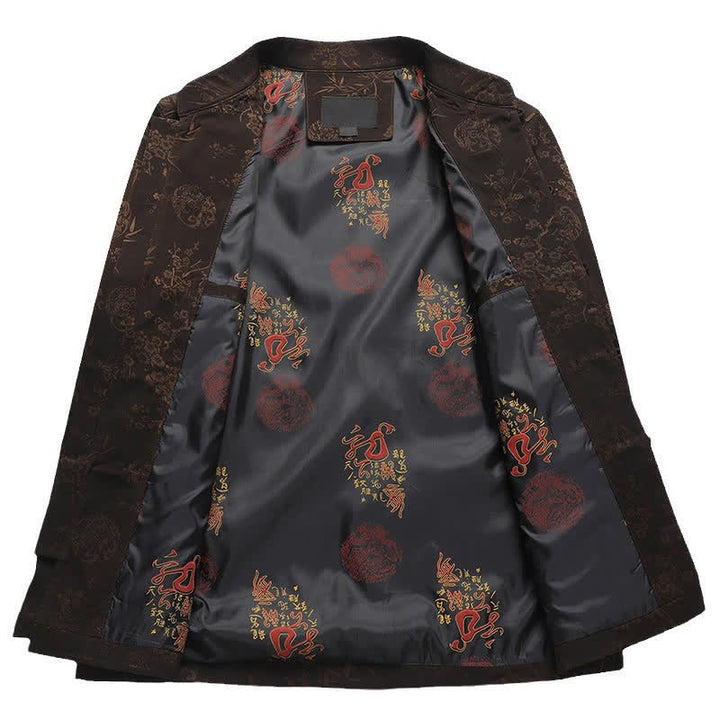 Buddha Stones Fall Winter Tang Style Vintage Mandarin Collar Frog Button Floral Men's Meditation Cloth With Pocket - image 9