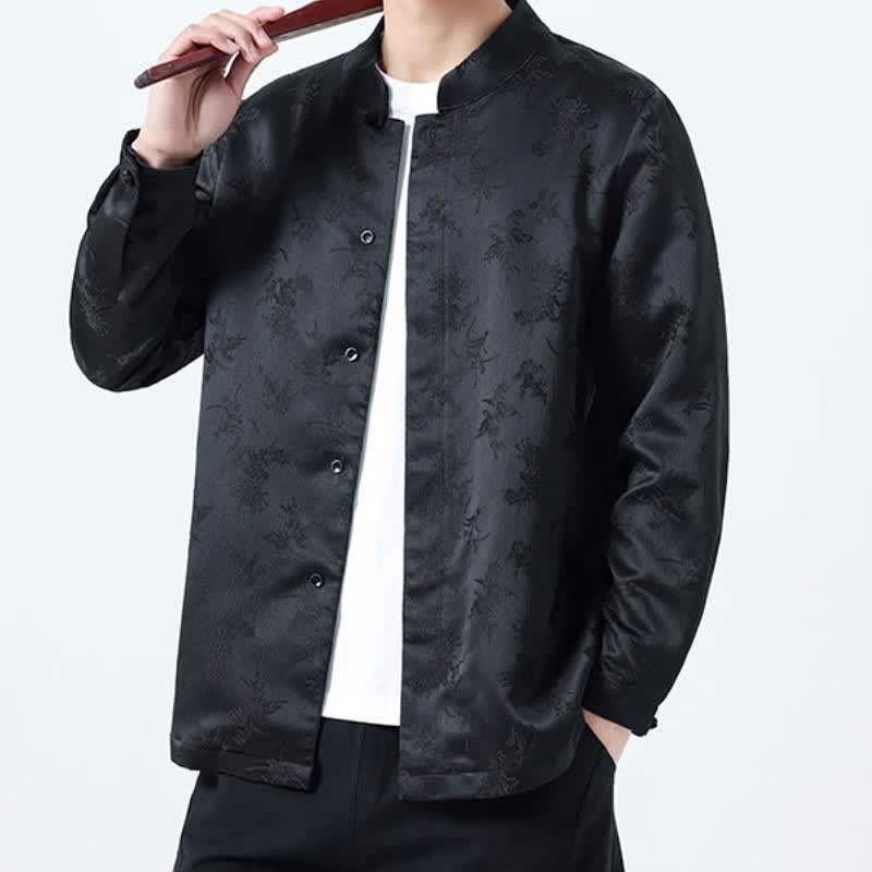 Buddha Stones Fall Vintage Tang Style Mandarin Collar Floral Men's Long Sleeve Shirts - image 7