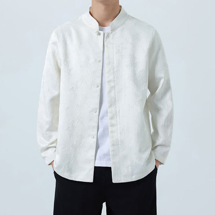 Buddha Stones Fall Vintage Tang Style Mandarin Collar Floral Men's Long Sleeve Shirts - image 14