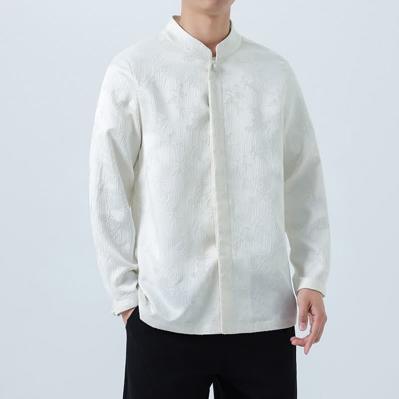 Buddha Stones Fall Vintage Tang Style Mandarin Collar Floral Men's Long Sleeve Shirts - image 13