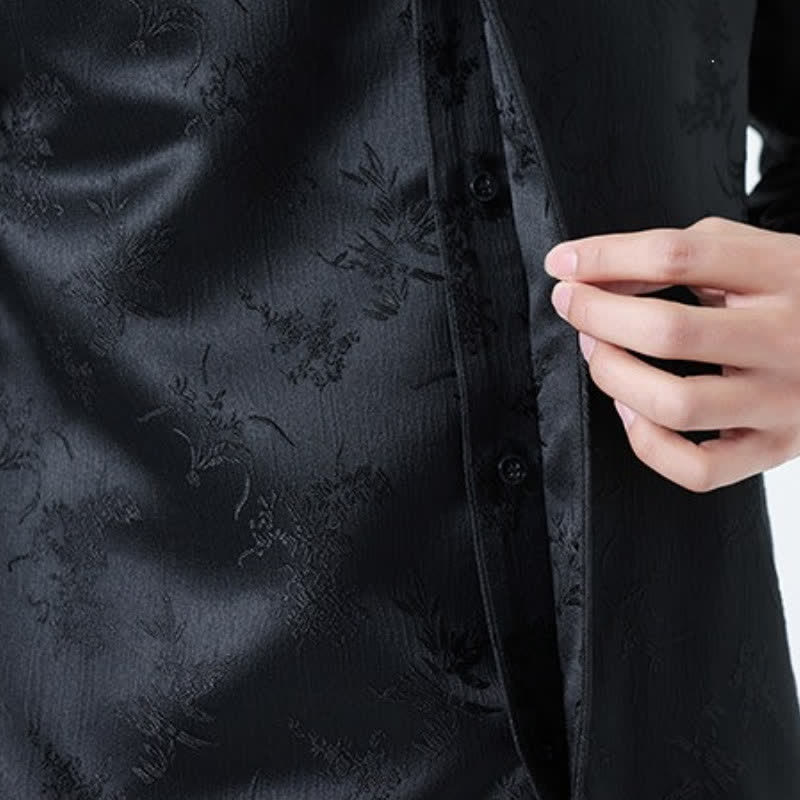 Buddha Stones Fall Vintage Tang Style Mandarin Collar Floral Men's Long Sleeve Shirts - image 11