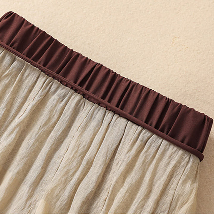 Buddha Stones Casual Contrasting Color Pleated Lace-Up Design Women's 7-8 Length Skirt - image 3