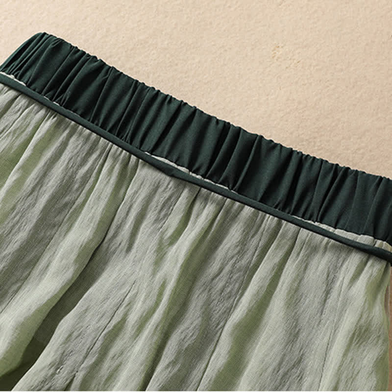 Buddha Stones Casual Contrasting Color Pleated Lace-Up Design Women's 7-8 Length Skirt - image 25