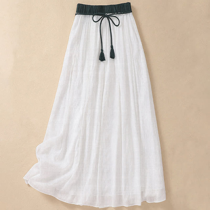 Buddha Stones Casual Contrasting Color Pleated Lace-Up Design Women's 7-8 Length Skirt - White - US8-10，UK/AU12-14，EU40-42 (2XL) - image 10