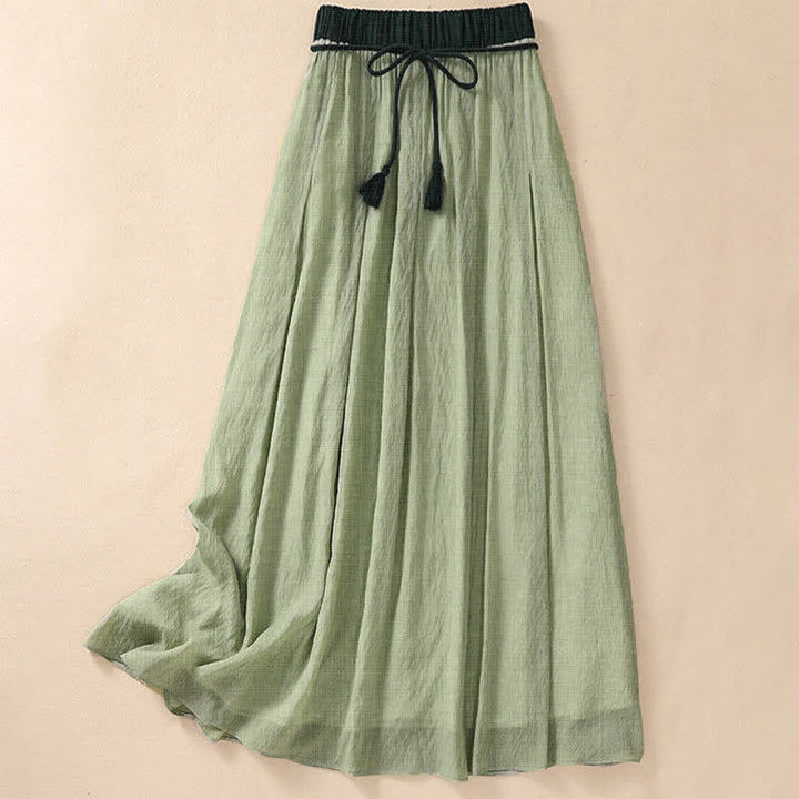 Buddha Stones Casual Contrasting Color Pleated Lace-Up Design Women's 7-8 Length Skirt - LightGreen - US8-10，UK/AU12-14，EU40-42 (2XL) - image 22