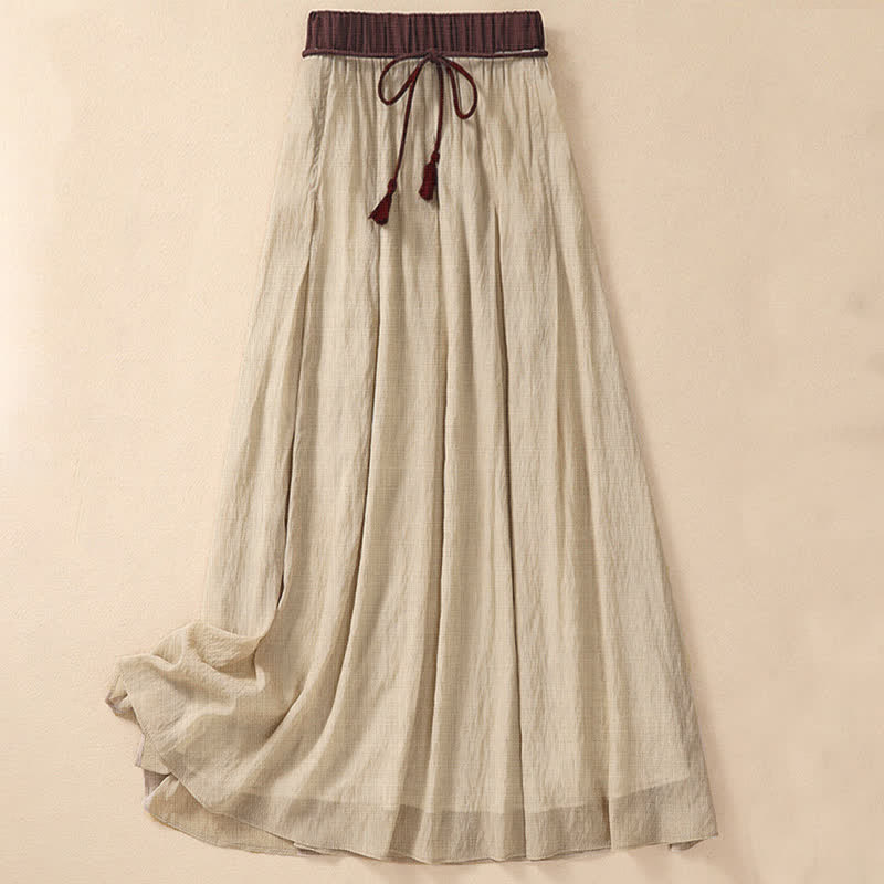 Buddha Stones Casual Contrasting Color Pleated Lace-Up Design Women's 7-8 Length Skirt - PaleGoldenrod - US8-10，UK/AU12-14，EU40-42 (2XL) - image 0