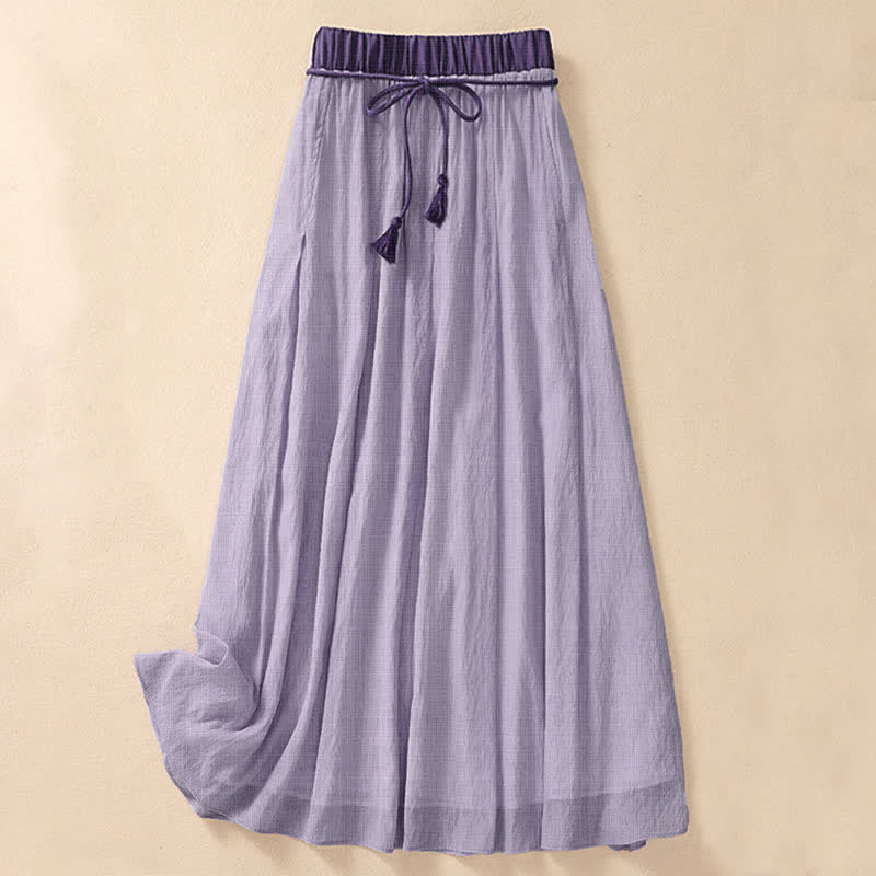 Buddha Stones Casual Contrasting Color Pleated Lace-Up Design Women's 7-8 Length Skirt - Plum - US8-10，UK/AU12-14，EU40-42 (2XL) - image 16