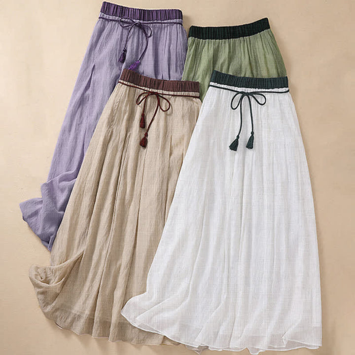 Buddha Stones Casual Contrasting Color Pleated Lace-Up Design Women's 7-8 Length Skirt - image 33