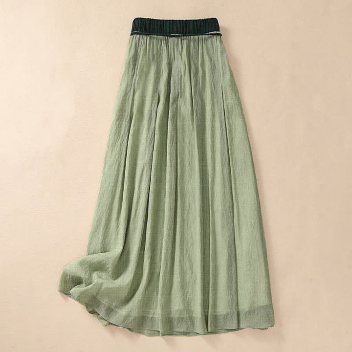 Buddha Stones Casual Contrasting Color Pleated Lace-Up Design Women's 7-8 Length Skirt - image 23