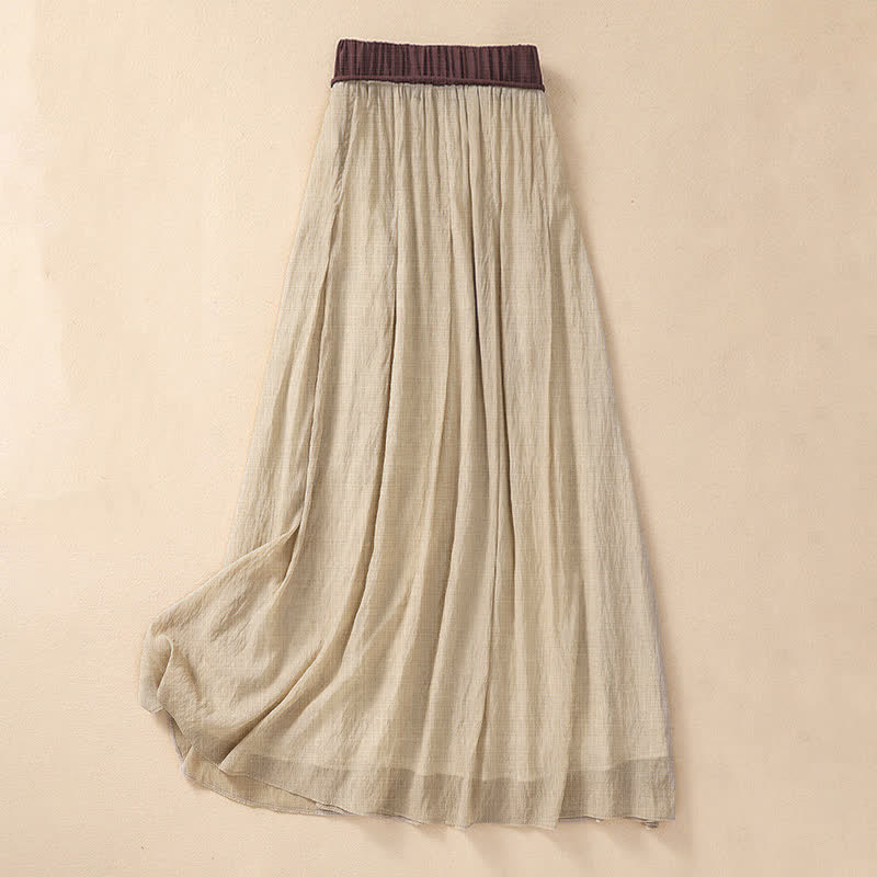 Buddha Stones Casual Contrasting Color Pleated Lace-Up Design Women's 7-8 Length Skirt - image 1