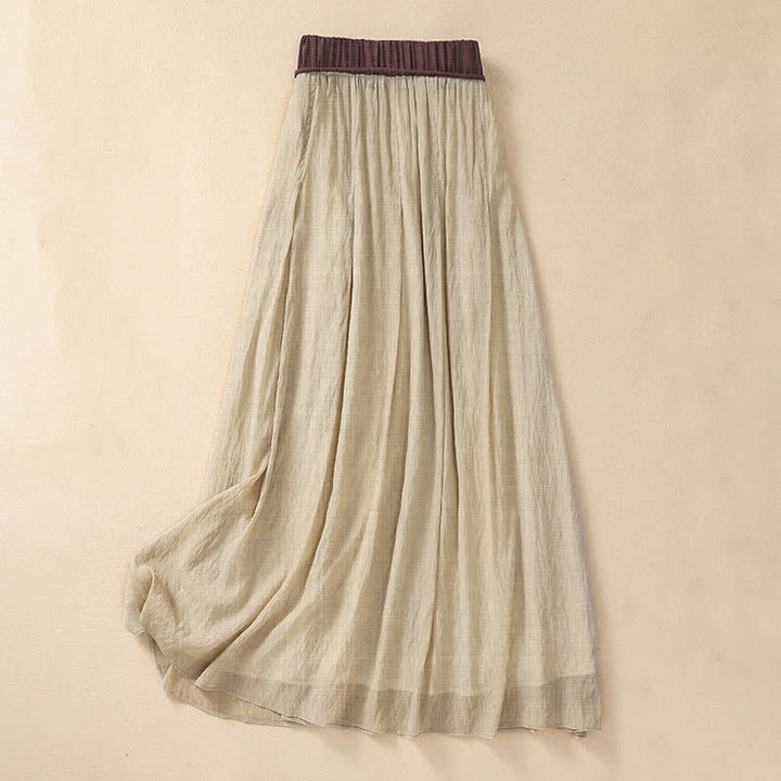 Buddha Stones Casual Contrasting Color Pleated Lace-Up Design Women's 7-8 Length Skirt - image 1