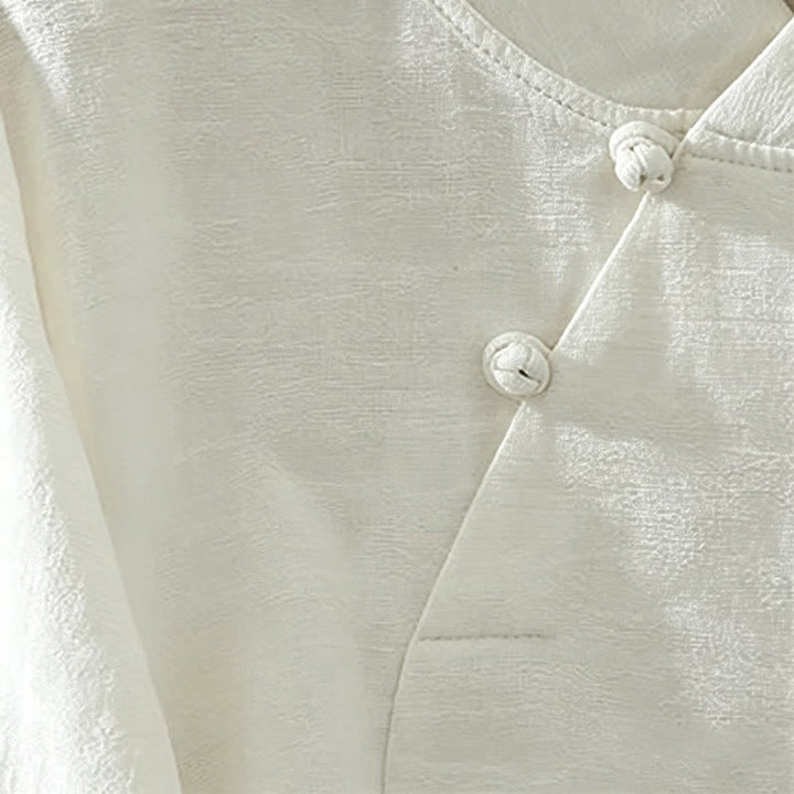 Buddha Stones Spring Fall Tang Style Minimalist Mandarin Collar Solid Women's Long Sleeve Shirts - image 5