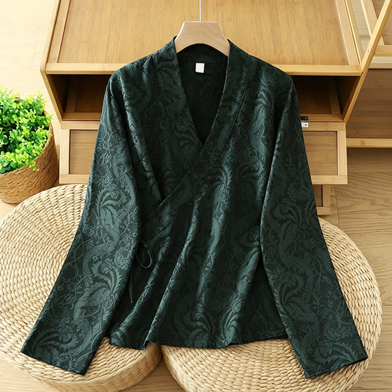 Buddha Stones Fall Tang Style Vintage Drawstring Floral Women's Kimono - DarkGreen - US6, UK/AU10, EU38 (XL) - image 0