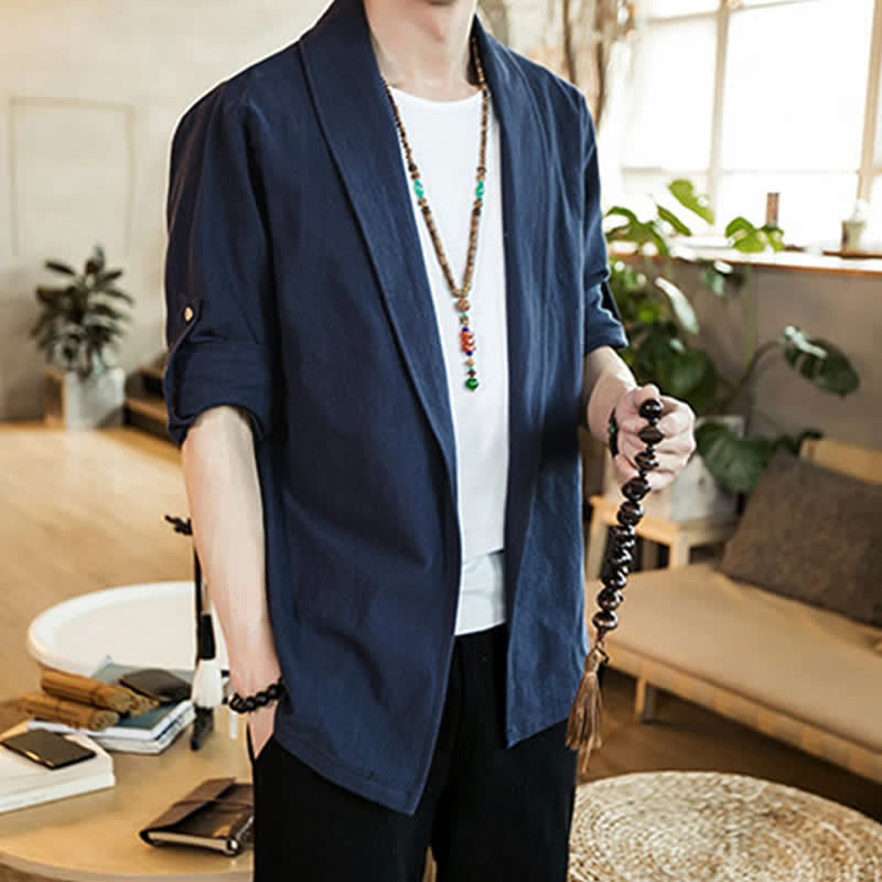 Buddha Stones Spring Fall Casual Minimalist Solid Men's Kimono - image 1