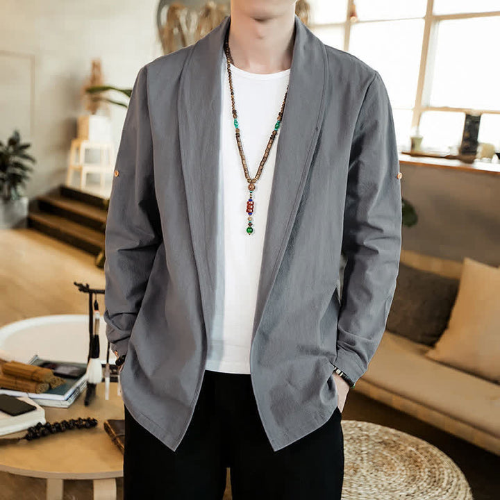 Buddha Stones Spring Fall Casual Minimalist Solid Men's Kimono - LightGray - US/UK/AU46, EU56 (5XL) - image 6