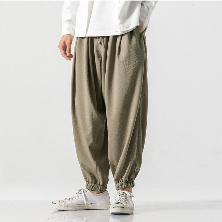 Buddha Stones Spring Summer Casual Drawstring Solid Cropped Pants Men's Tapered Pants With Pocket - image 3