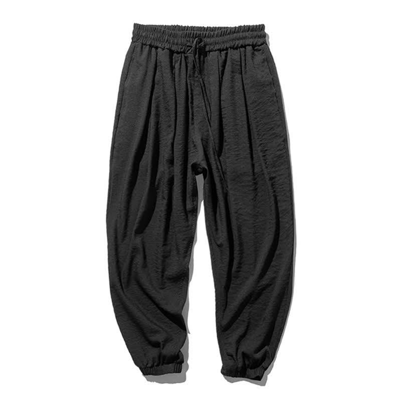 Buddha Stones Spring Summer Casual Drawstring Solid Cropped Pants Men's Tapered Pants With Pocket - image 10
