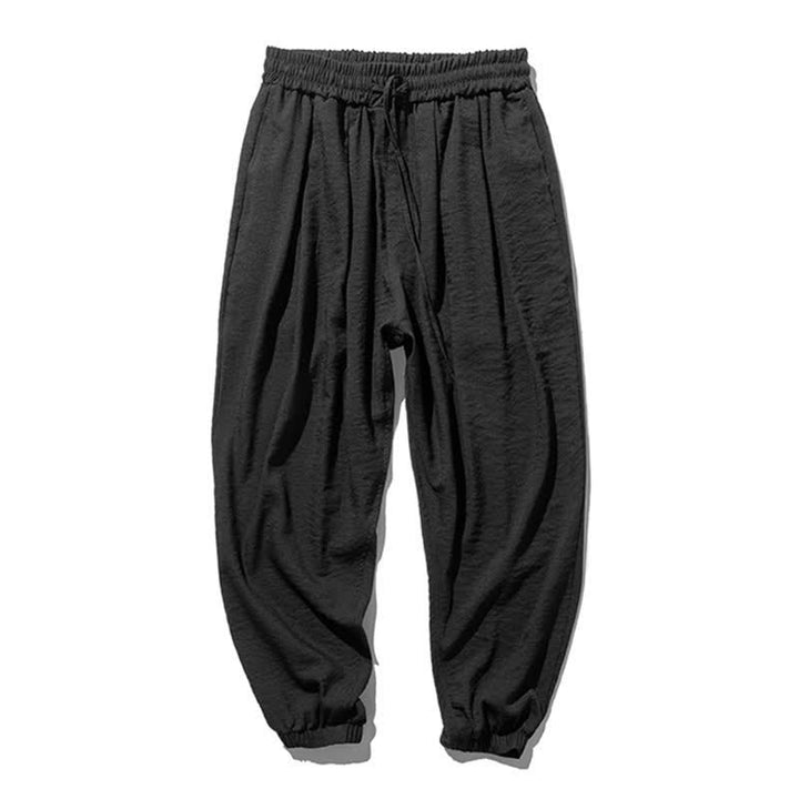 Buddha Stones Spring Summer Casual Drawstring Solid Cropped Pants Men's Tapered Pants With Pocket - image 10