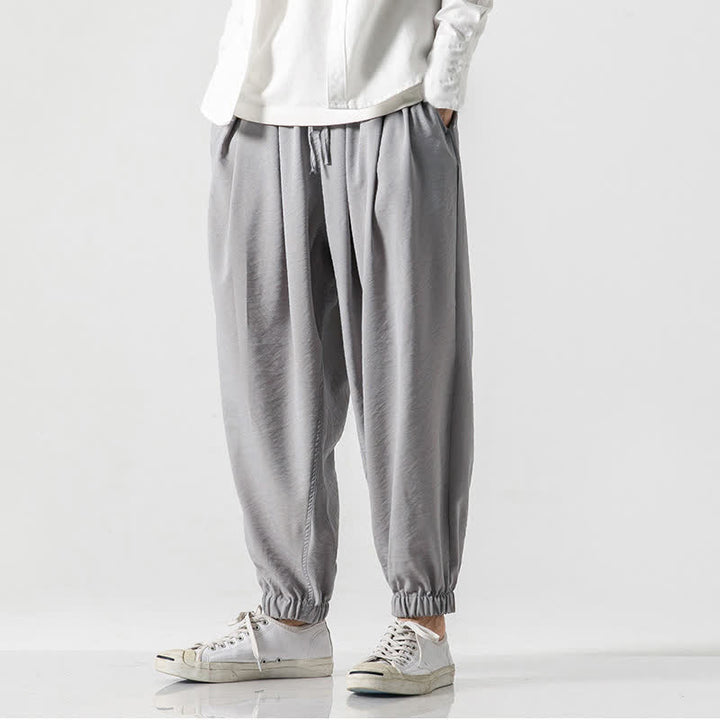 Buddha Stones Spring Summer Casual Drawstring Solid Cropped Pants Men's Tapered Pants With Pocket - image 32