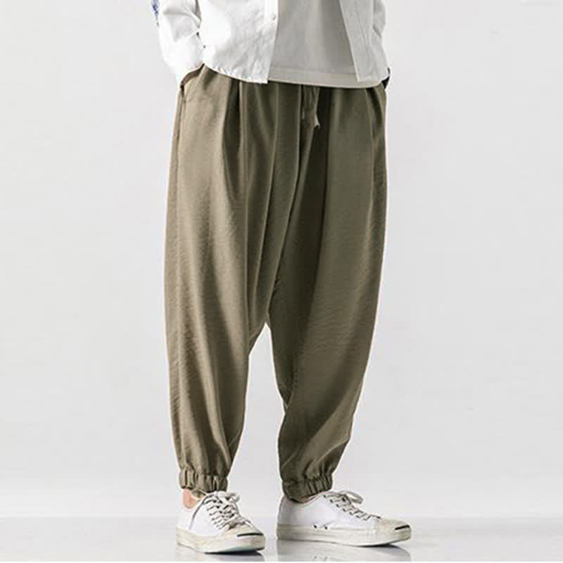 Buddha Stones Spring Summer Casual Drawstring Solid Cropped Pants Men's Tapered Pants With Pocket - image 2