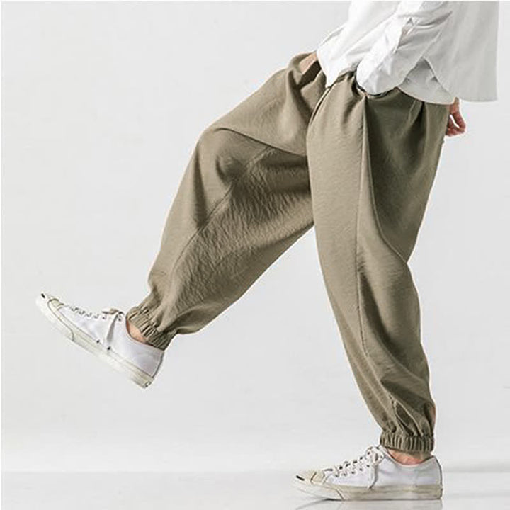Buddha Stones Spring Summer Casual Drawstring Solid Cropped Pants Men's Tapered Pants With Pocket - image 4