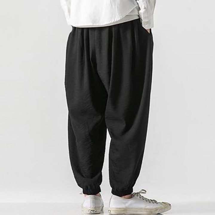 Buddha Stones Spring Summer Casual Drawstring Solid Cropped Pants Men's Tapered Pants With Pocket - image 7