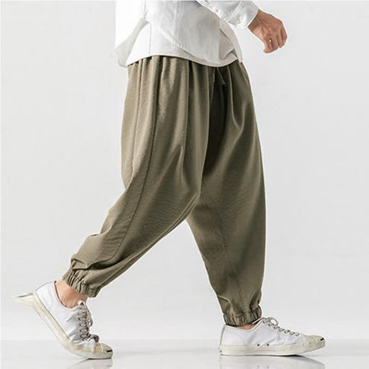 Buddha Stones Spring Summer Casual Drawstring Solid Cropped Pants Men's Tapered Pants With Pocket - image 1