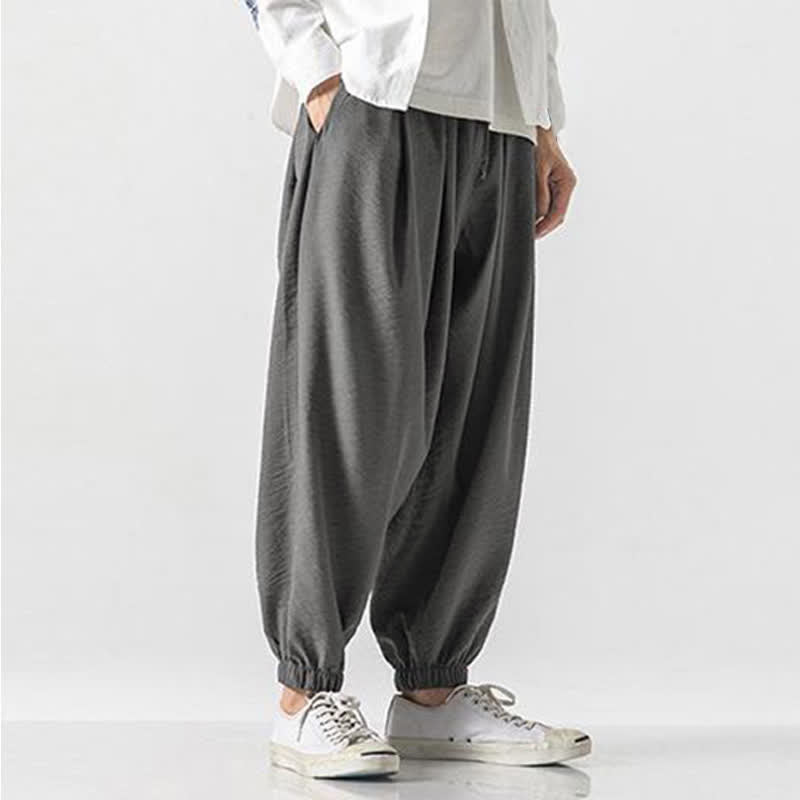 Buddha Stones Spring Summer Casual Drawstring Solid Cropped Pants Men's Tapered Pants With Pocket - image 23