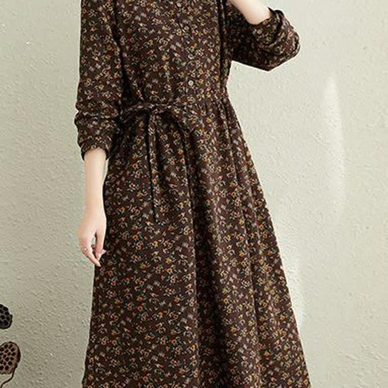 Buddha Stones Fall Casual Vintage Button-Up Floral Women's Long Sleeve Dress With Pocket - image 17