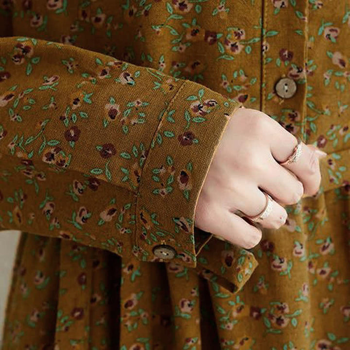 Buddha Stones Fall Casual Vintage Button-Up Floral Women's Long Sleeve Dress With Pocket - image 7