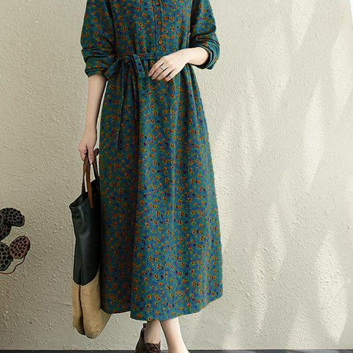 Buddha Stones Fall Casual Vintage Button-Up Floral Women's Long Sleeve Dress With Pocket - image 14