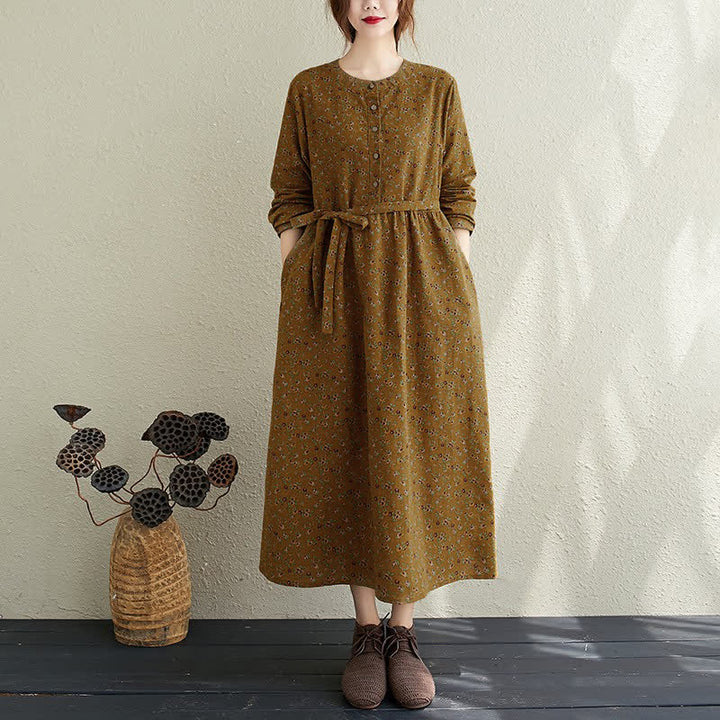 Buddha Stones Fall Casual Vintage Button-Up Floral Women's Long Sleeve Dress With Pocket - image 2