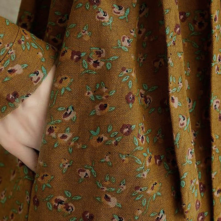 Buddha Stones Fall Casual Vintage Button-Up Floral Women's Long Sleeve Dress With Pocket - image 8