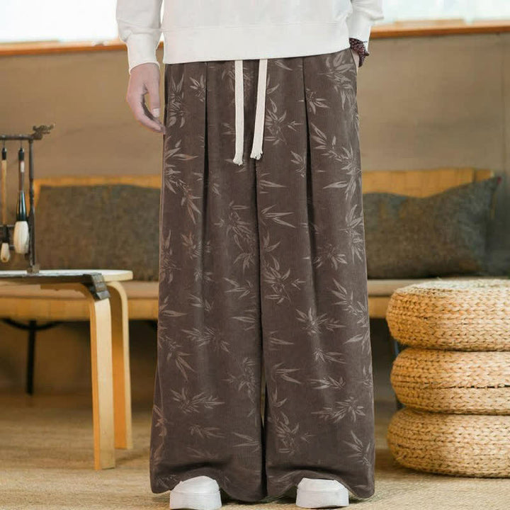 Buddha Stones Fall Winter Casual Vintage Drawstring Bamboo Leaf Ankle Pants Men's Straight Leg Pants With Pocket - image 16