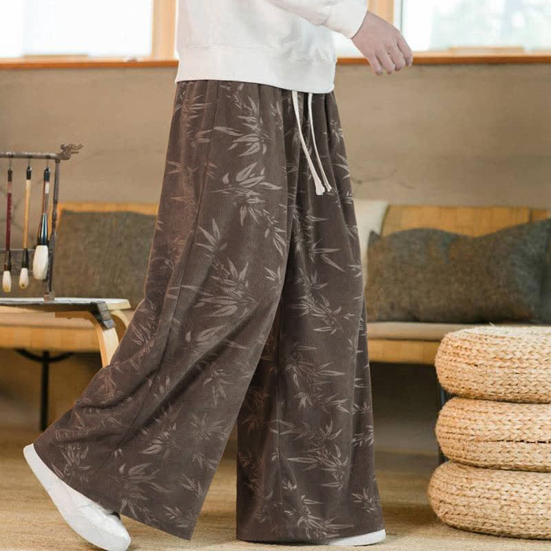 Buddha Stones Fall Winter Casual Vintage Drawstring Bamboo Leaf Ankle Pants Men's Straight Leg Pants With Pocket - image 18
