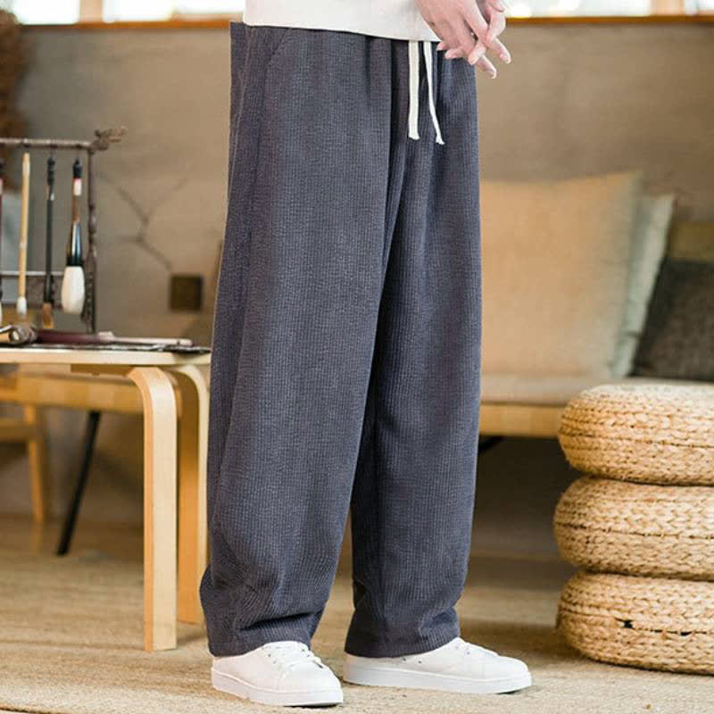 Buddha Stones Fall Winter Casual Minimalist Drawstring Solid Ankle Pants Men's Tapered Pants With Pocket - image 3