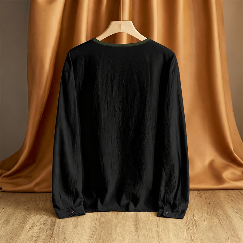 Buddha Stones Spring Fall Casual Vintage Button-Up Solid Men's Long Sleeve Shirts - image 10
