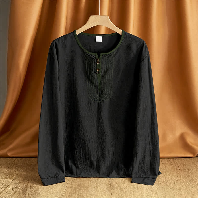 Buddha Stones Spring Fall Casual Vintage Button-Up Solid Men's Long Sleeve Shirts - Black - US/UK/AU42, EU52 (3XL) - image 9