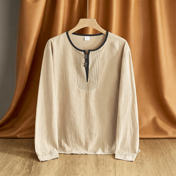 Buddha Stones Spring Fall Casual Vintage Button-Up Solid Men's Long Sleeve Shirts - Wheat - US/UK/AU42, EU52 (3XL) - image 0
