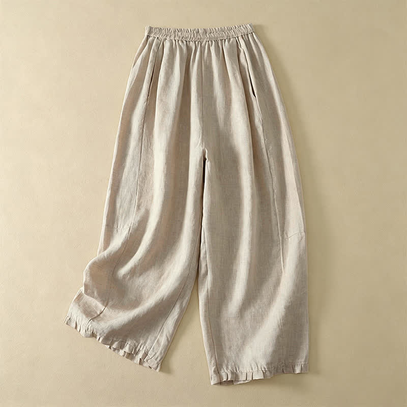 Buddha Stones Spring Summer Basic Simple Solid Ankle Pants Women's Straight Leg Pants With Pockets - Beige - US8-10, UK/AU12-14, EU40-42 (2XL) - image 0