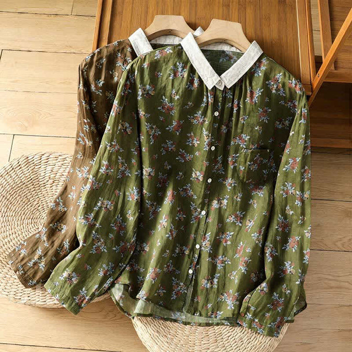 Buddha Stones Spring Summer Vintage Button-Up Floral Women's Long Sleeve Shirts With Pocket - image 15