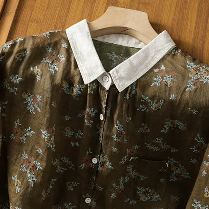 Buddha Stones Spring Summer Vintage Button-Up Floral Women's Long Sleeve Shirts With Pocket - image 2