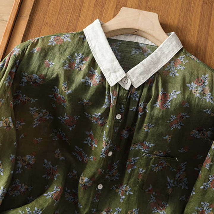 Buddha Stones Spring Summer Vintage Button-Up Floral Women's Long Sleeve Shirts With Pocket - image 9